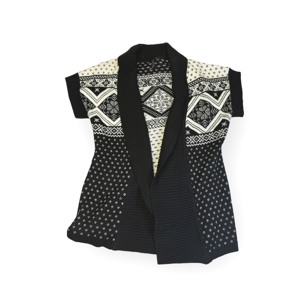 Allie & Rob Fair Isle Vest Sweater Cardigan Black White Size‎ L